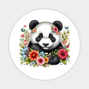 A panda decorated with beautiful colorful flowers. Magnet